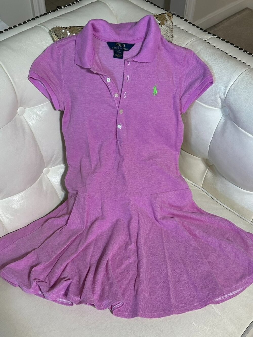 Polo Ralph Lauren Girls Pink Purple Polo Dress Green Pony Size Medium M 8-10
